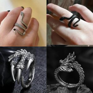 2021 European Retro Punk Spirit Snake & Dragon Ring