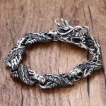 Ethnic Wind Dragon Bracelet – Vintage Silver-Plated Dragon Cuff Bangle for Men