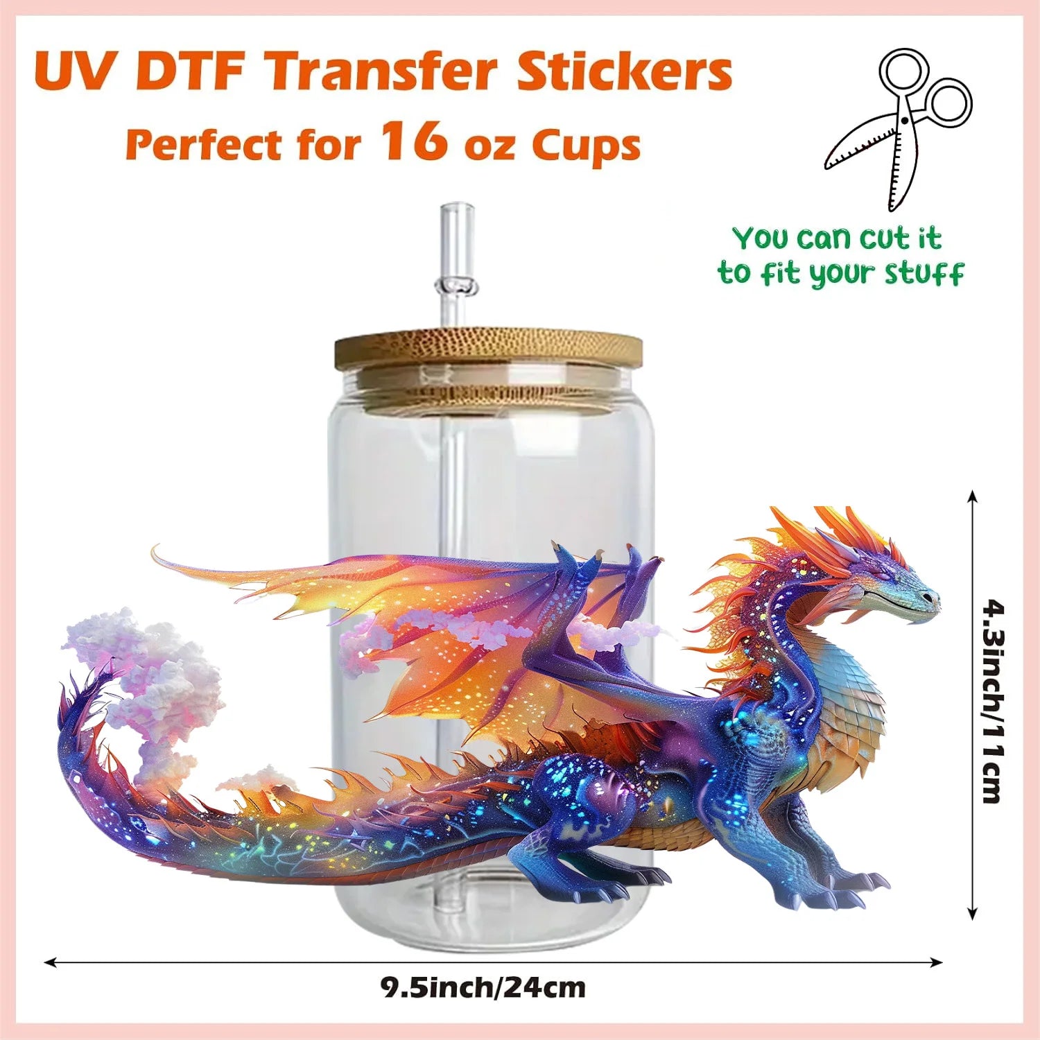 3D Fantasy Dragon Art UV DTF Cup Wrap Sticker – Waterproof Crystal Label for DIY Glass & Tumbler Decoration - Image 3