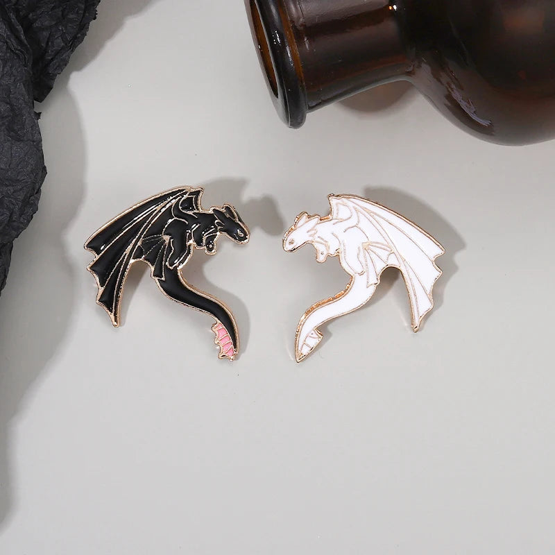 Black & White Pterosaur Enamel Pins – Cartoon Dragon Brooches for Kids & Friends - Image 6