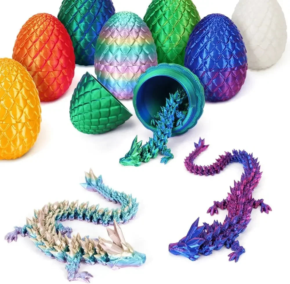 3D Printed Dragon Egg Gift Set – Fully Articulated Crystal Dragon Collectible with Gemstone Ornament | Home Decor Figurine