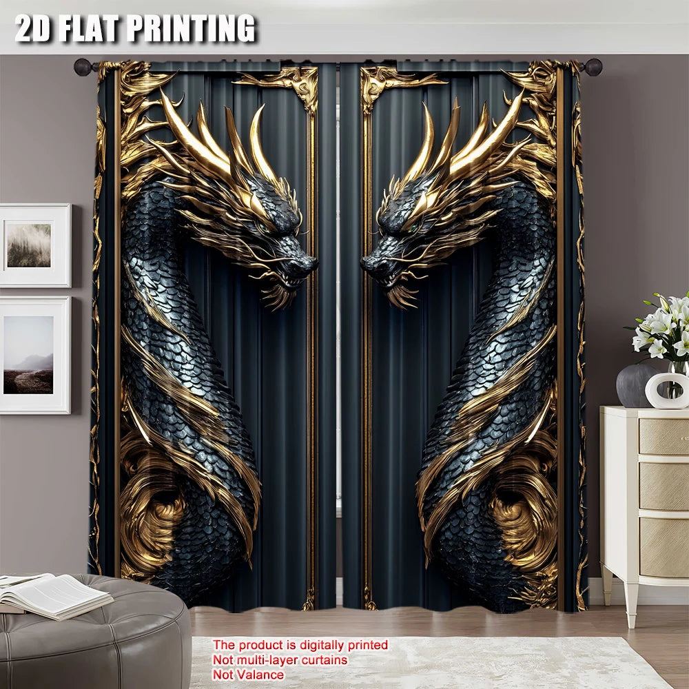 2Pcs Dragon Totem Patterned Curtains – Versatile Decor for Bedroom, Kitchen, Living Room & More - Image 2