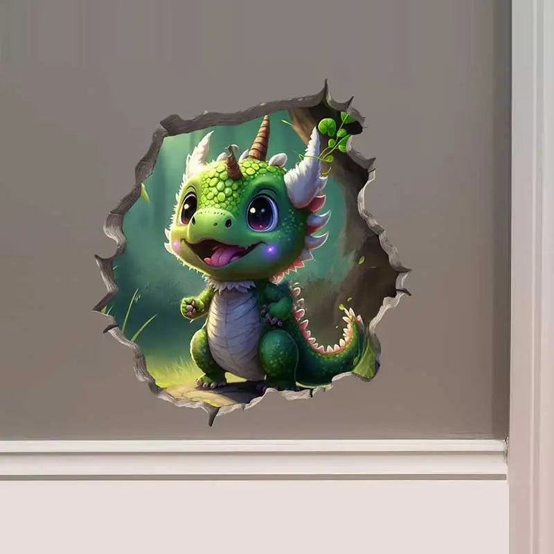 Dragon Parent and Child Reading Wall Hole Decal – Mouse Hole Wall Sticker for Bedroom, Entryway & Living Room Decoration - Image 9