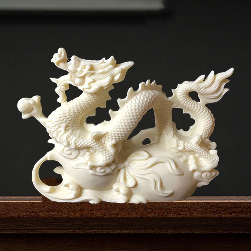 Chinese Feng Shui White Dragon Statue – Zodiac Auspicious Decor for Home, Living Room & Office