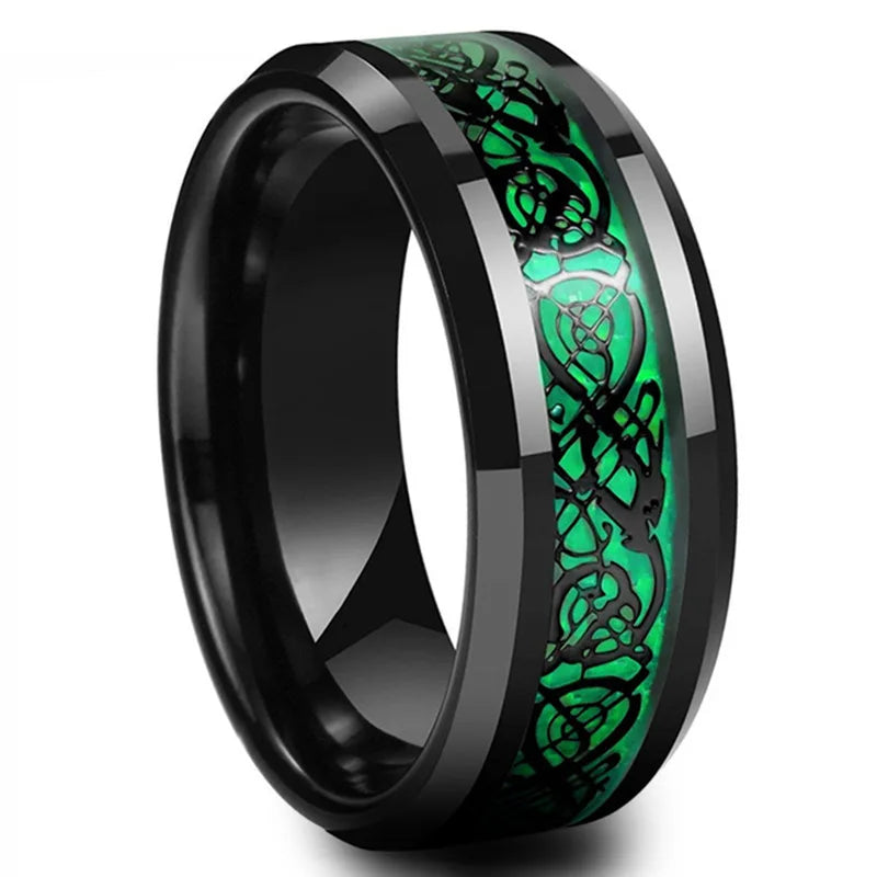 Classic 8mm Black Tungsten Celtic Dragon Ring - Image 4