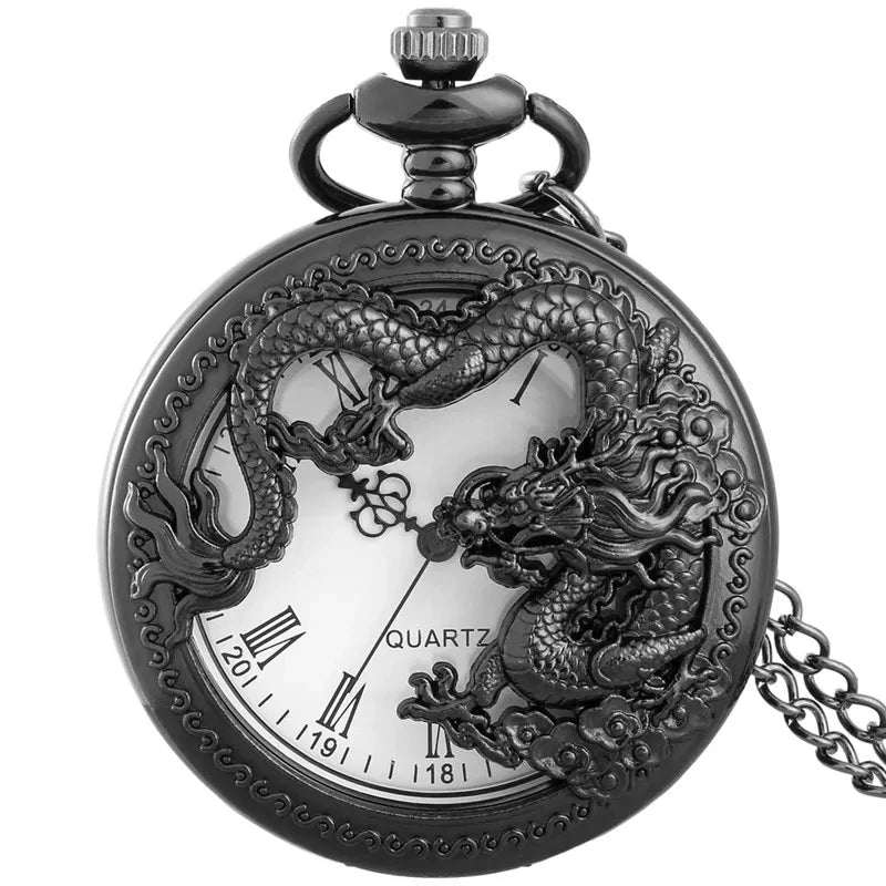 Classic Vintage Pocket Watch – Hollow Carved Chinese Dragon with Roman Numerals Dial Necklace Gift - Image 10