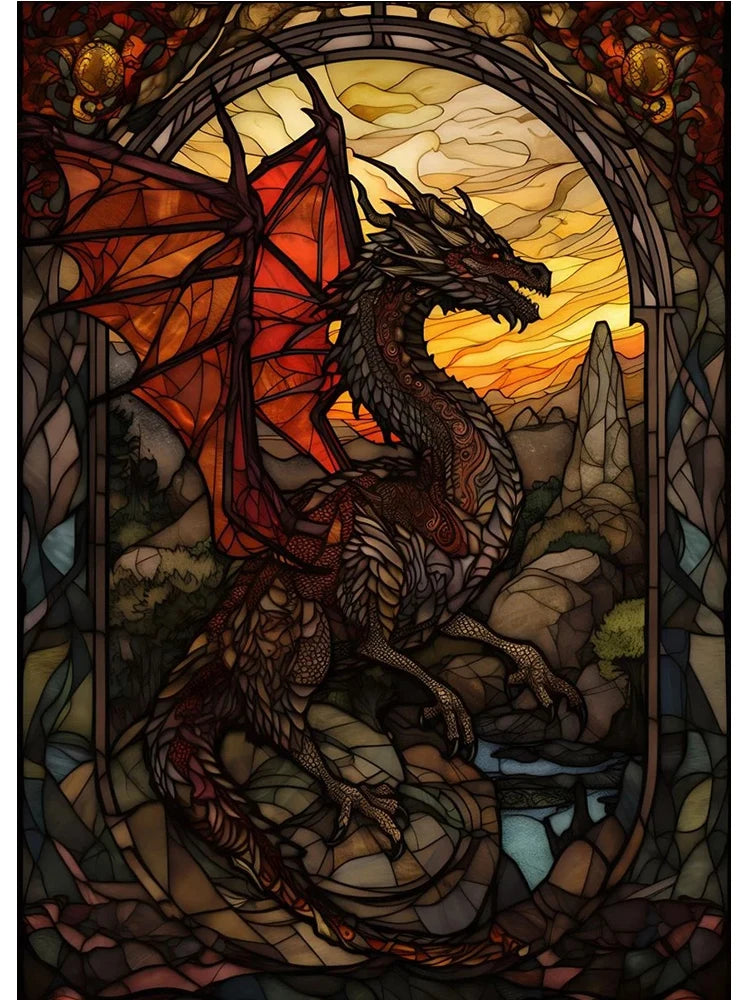 Abstract All Dragons Asylum Stained Glass Poster – Canvas Painting Wall Art for Living Room & Home Decor - Image 14