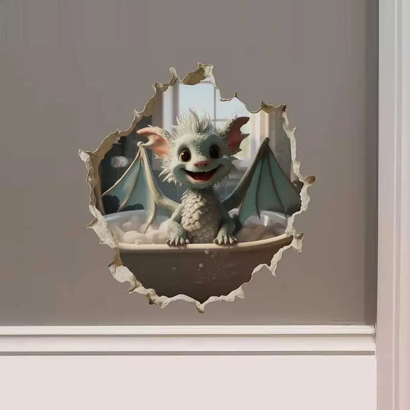 Dragon Parent and Child Reading Wall Hole Decal – Mouse Hole Wall Sticker for Bedroom, Entryway & Living Room Decoration - Image 7
