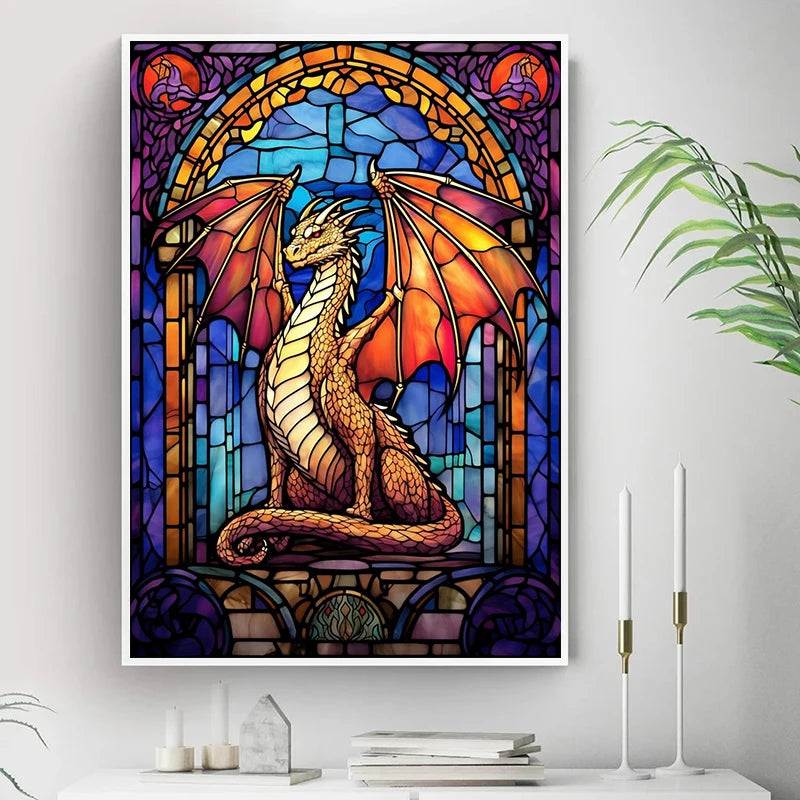 Abstract All Dragons Asylum Stained Glass Poster – Canvas Painting Wall Art for Living Room & Home Decor - Image 2