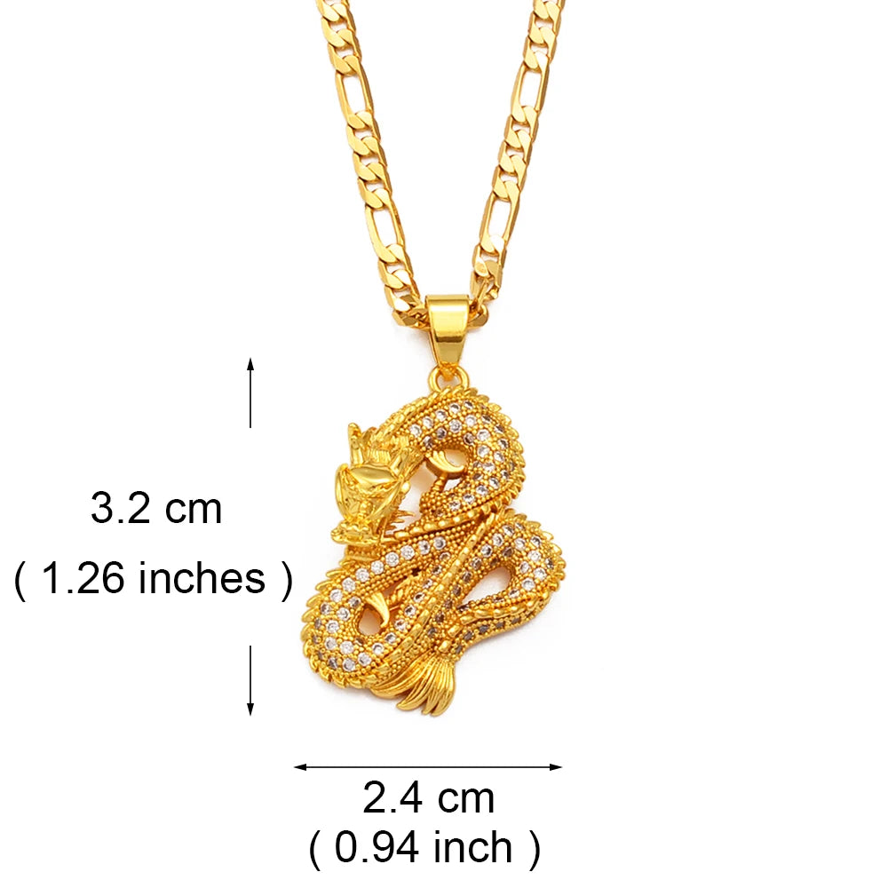 Anniyo Dragon Pendant Necklace – Gold Color Jewelry with Cubic Zirconia for Women & Men - Image 3