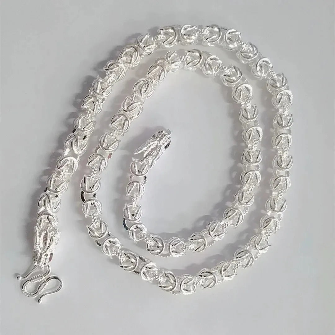 DOTEFFIL Solid 925 Sterling Silver Dragon Necklace – 8mm Round Faucet Chain for Men (60cm) - Image 4