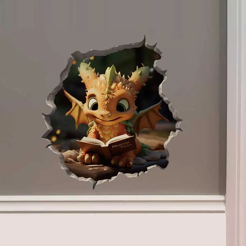 Dragon Parent and Child Reading Wall Hole Decal – Mouse Hole Wall Sticker for Bedroom, Entryway & Living Room Decoration - Image 8