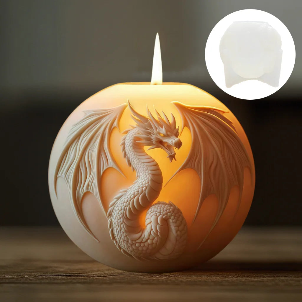 Fire Breathing Dragon Relief Round Sphere Candle Silicone Mold – Flying Dragon Wing Sphere Resin & Gypsum Mold - Image 6