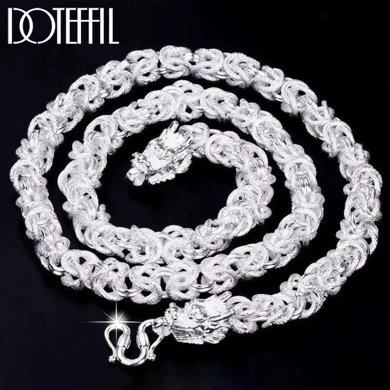 DOTEFFIL Solid 925 Sterling Silver Dragon Necklace – 8mm Round Faucet Chain for Men (60cm)