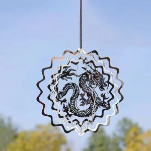 Dragon Sublimation Wind Spinner – Metal Rotating Hanging Decoration & Feng Shui Wind Catcher