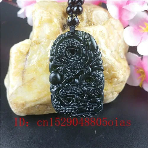 Certified Natural Black Green Jade Dragon Pendant - Image 3