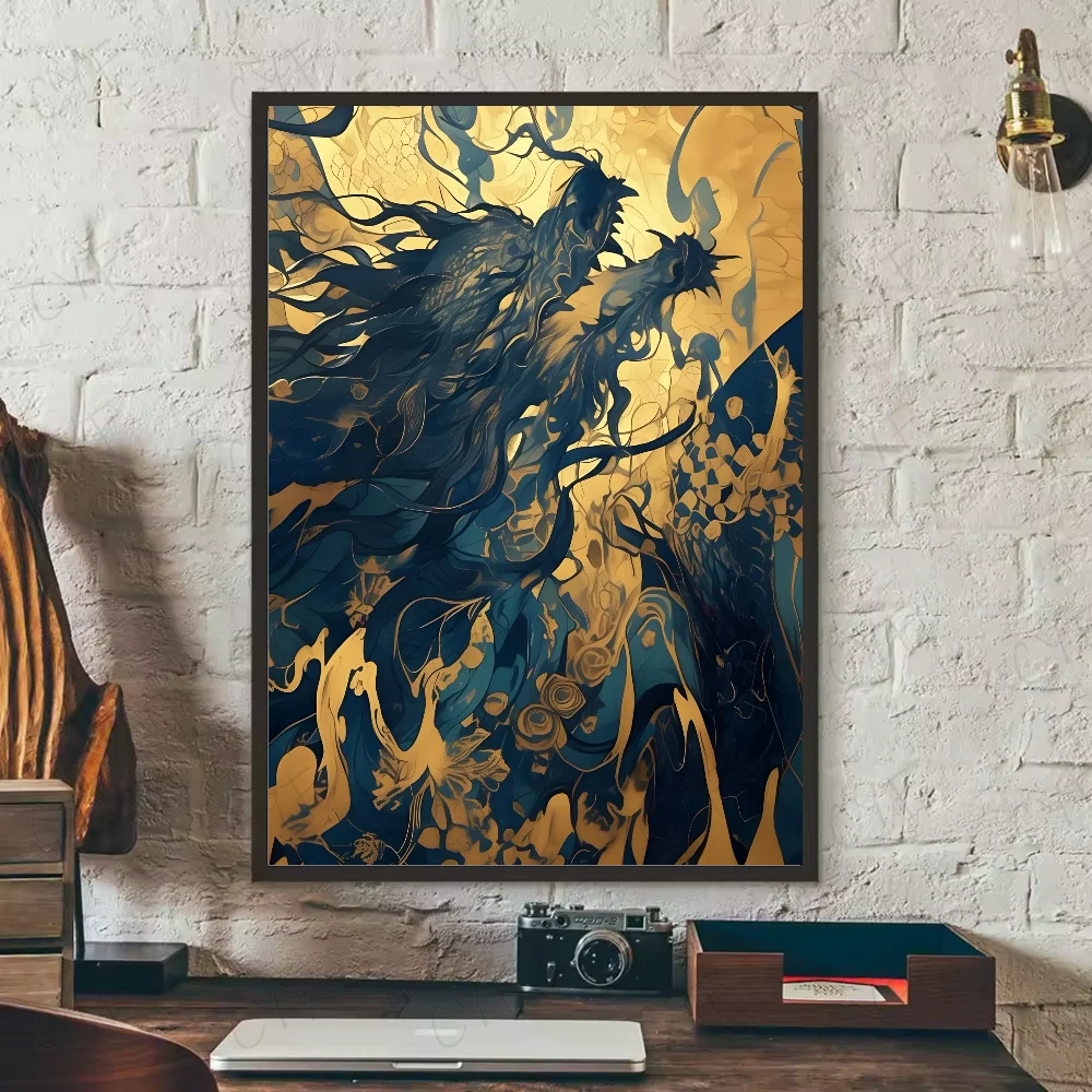 Asian Ink Style Dragon & Shadow Waves Art Poster – HD Waterproof Wall Sticker for Home & Bar Aesthetic Decoration - Image 11