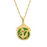 Anniyo Green Stone Dragon Pendant Necklace