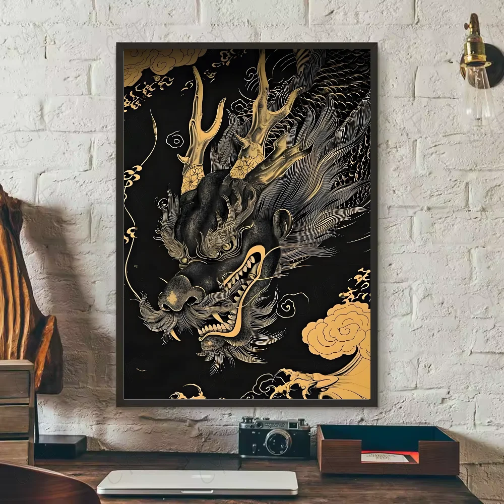 Asian Ink Style Dragon & Shadow Waves Art Poster – HD Waterproof Wall Sticker for Home & Bar Aesthetic Decoration - Image 13