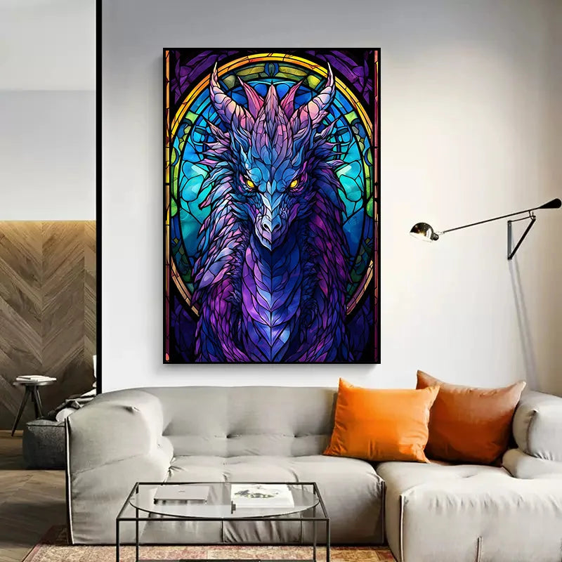 Abstract All Dragons Asylum Stained Glass Poster – Canvas Painting Wall Art for Living Room & Home Decor - Image 5