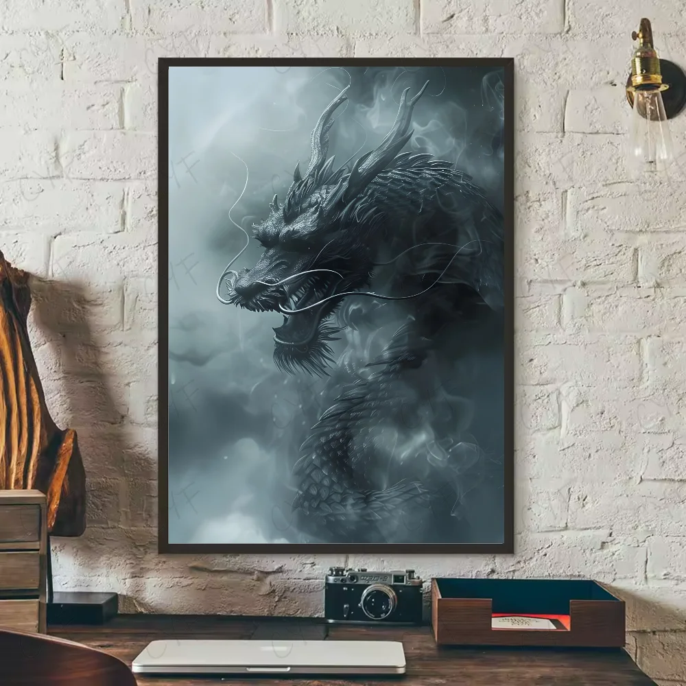 Asian Ink Style Dragon & Shadow Waves Art Poster – HD Waterproof Wall Sticker for Home & Bar Aesthetic Decoration - Image 9